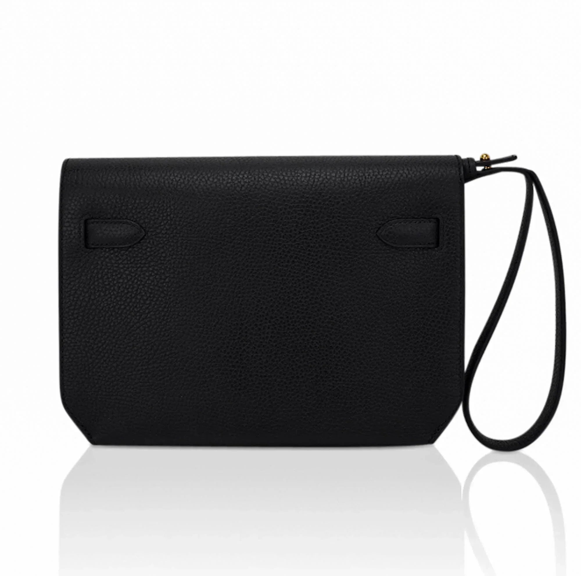 Kelly Depeches 25 Pouch Black Galop D’Leather with Gold Hardware