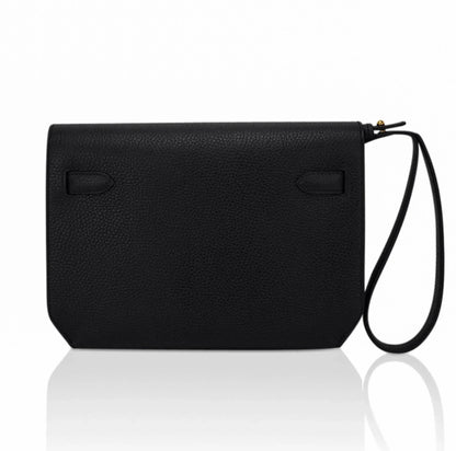 Kelly Depeches 25 Pouch Black Galop D’Leather with Gold Hardware