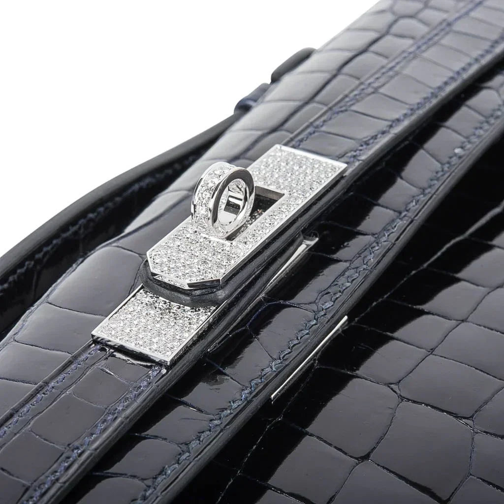 Kelly Cut Diamond Blue Marine Crocodile Bag Exquisite Clutch