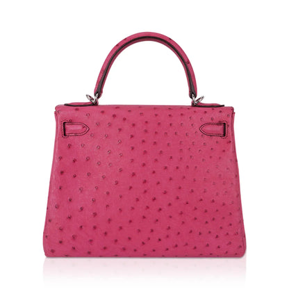 Kelly 25 Retourne Bag Fuchsia Ostrich with Palladium Hardware