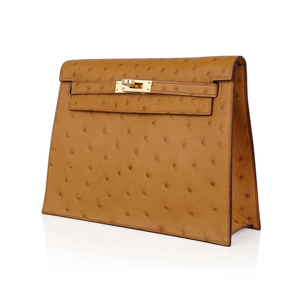 Kelly Danse Bag Tabac Camel Ostrich with Gold Hardware