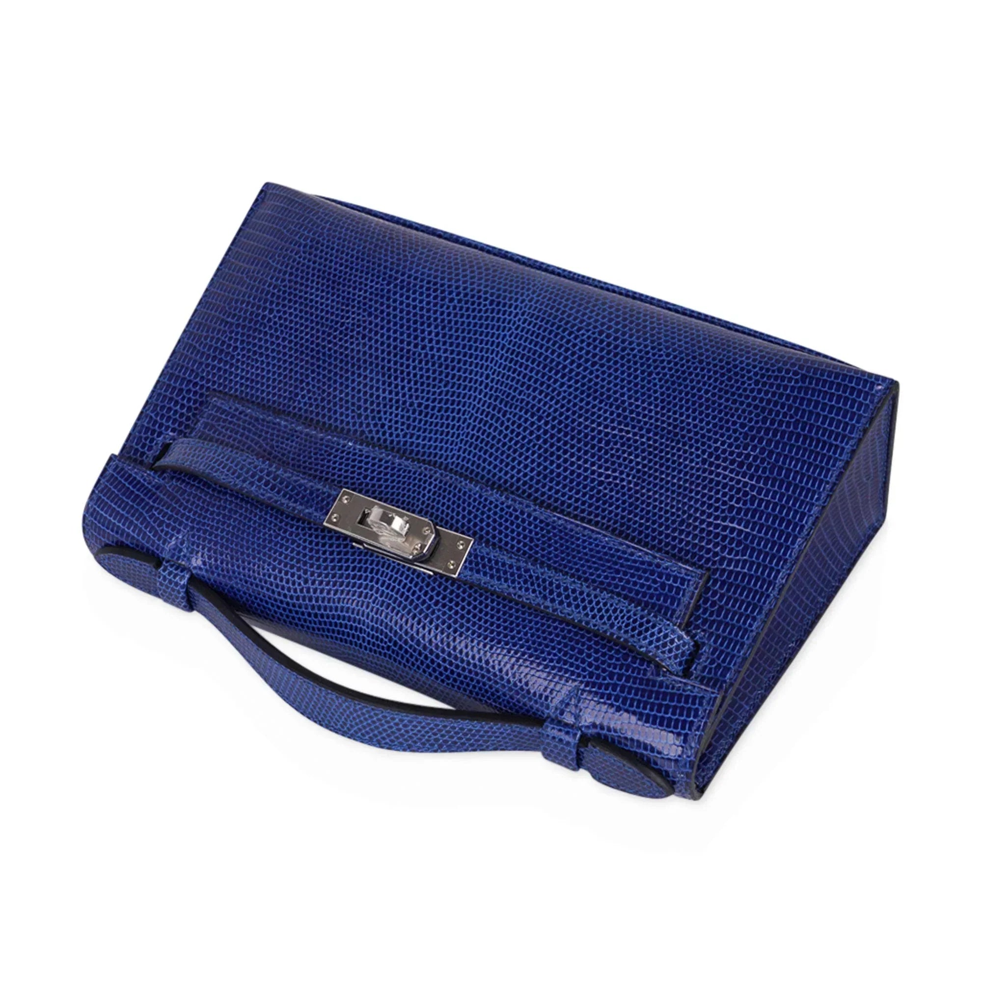 Kelly Pochette Bag Blue Sapphire Lizard Clutch Palladium Hardware