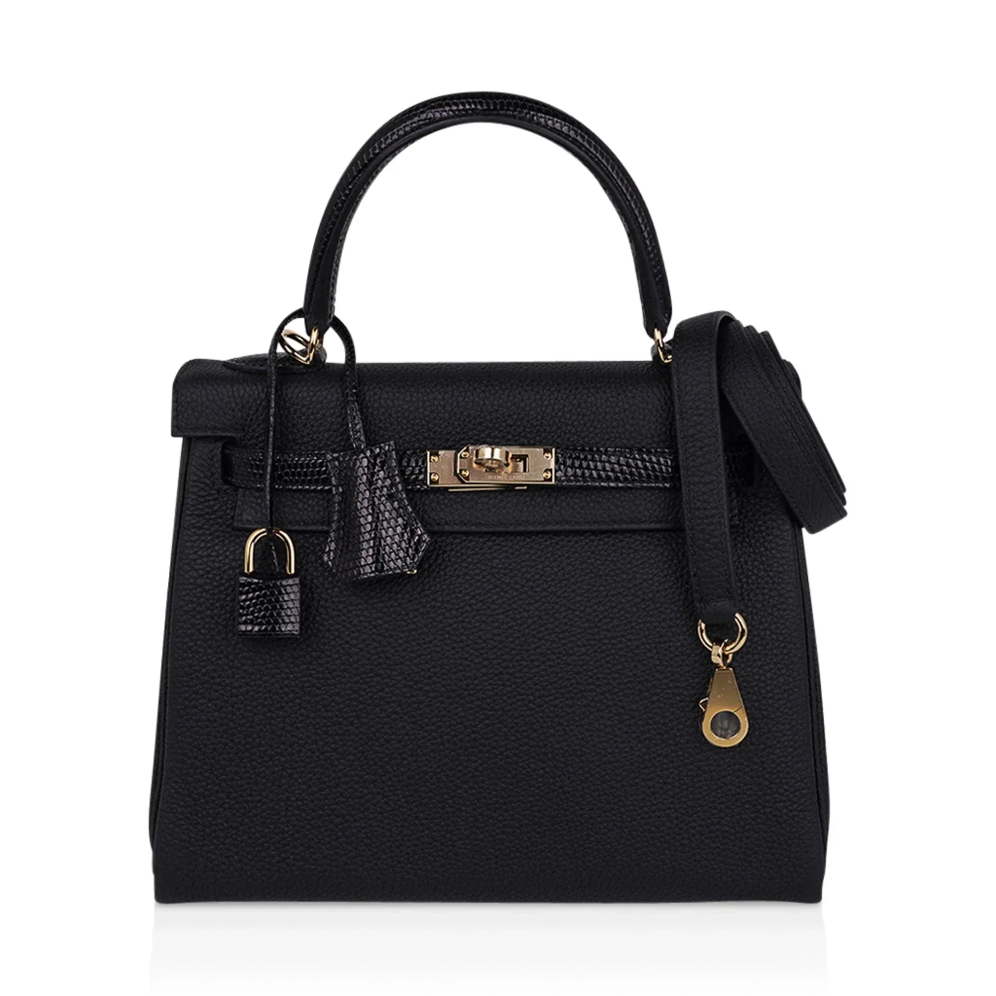 Kelly Touch 25 Retourne Bag Black Lizard / Togo Permabrass Hardware