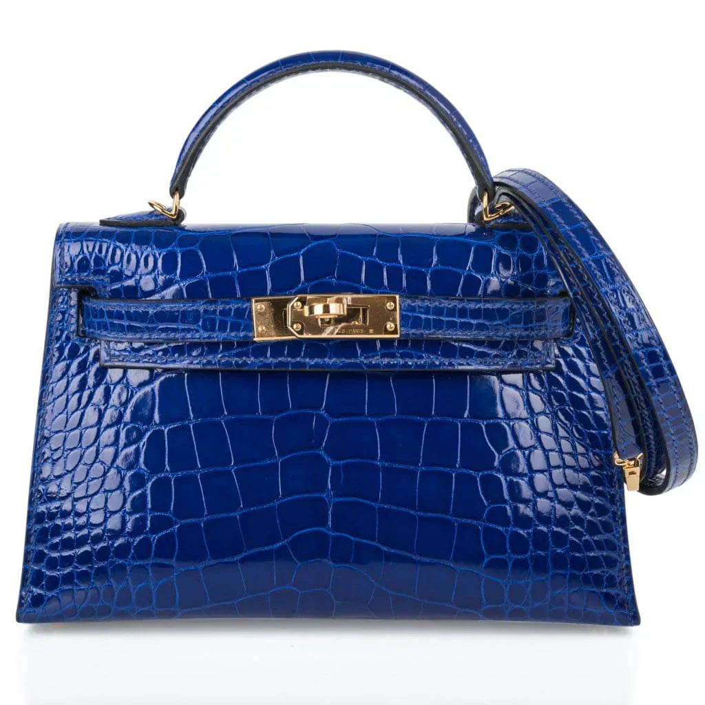 Kelly 20 Mini Sellier Bag Blue Electric Alligator Gold Hardware Limited