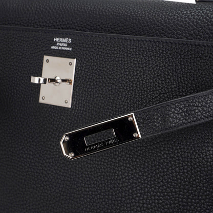 Kelly 32 Retourne Bag Black Togo Leather with Palladium Hardware