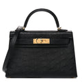 Kelly Sellier Mini 20 Black Ostrich Gold Hardware