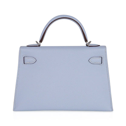 Kelly 20 Mini Sellier Bag Blue Brume Epsom Leather Gold Hardware