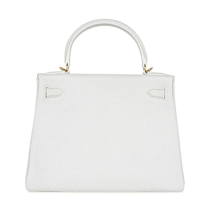 Kelly 28 Retourne Bag White Clemence Leather with Gold Hardware