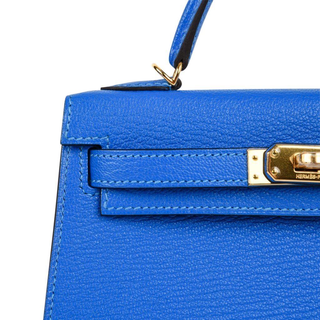 Kelly 20 Mini Sellier Bag Blue Hydra Chevre Leather Gold Hardware