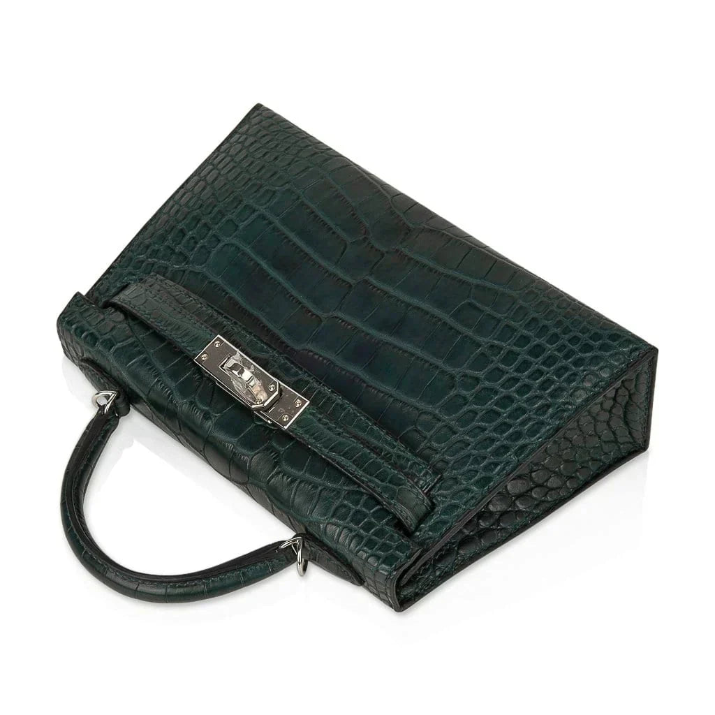 Kelly 20 Mini Sellier Bag Vert Cypress Matte Alligator Palladium
