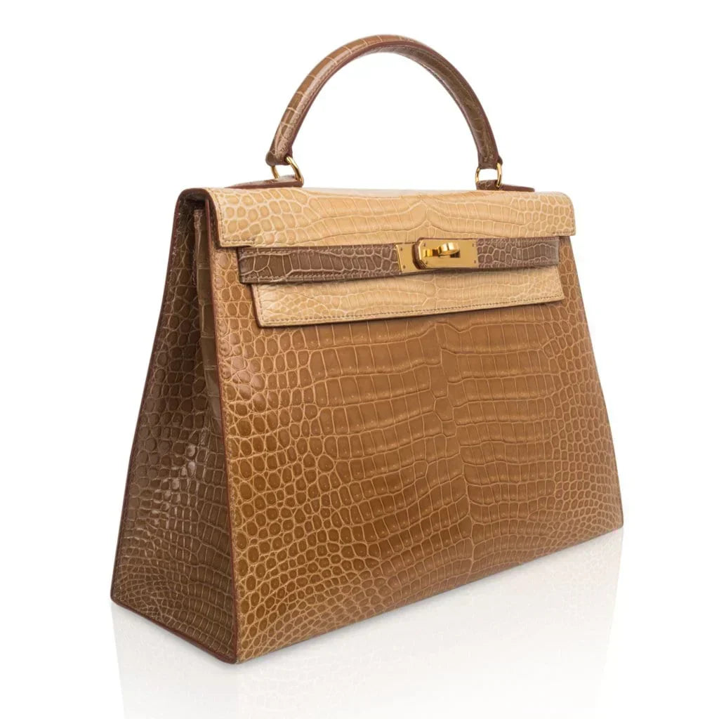 Limited Edition Tri-Color Kelly Sellier 32 Bag Poussiere Poudre Ficelle Porosus Crocodile