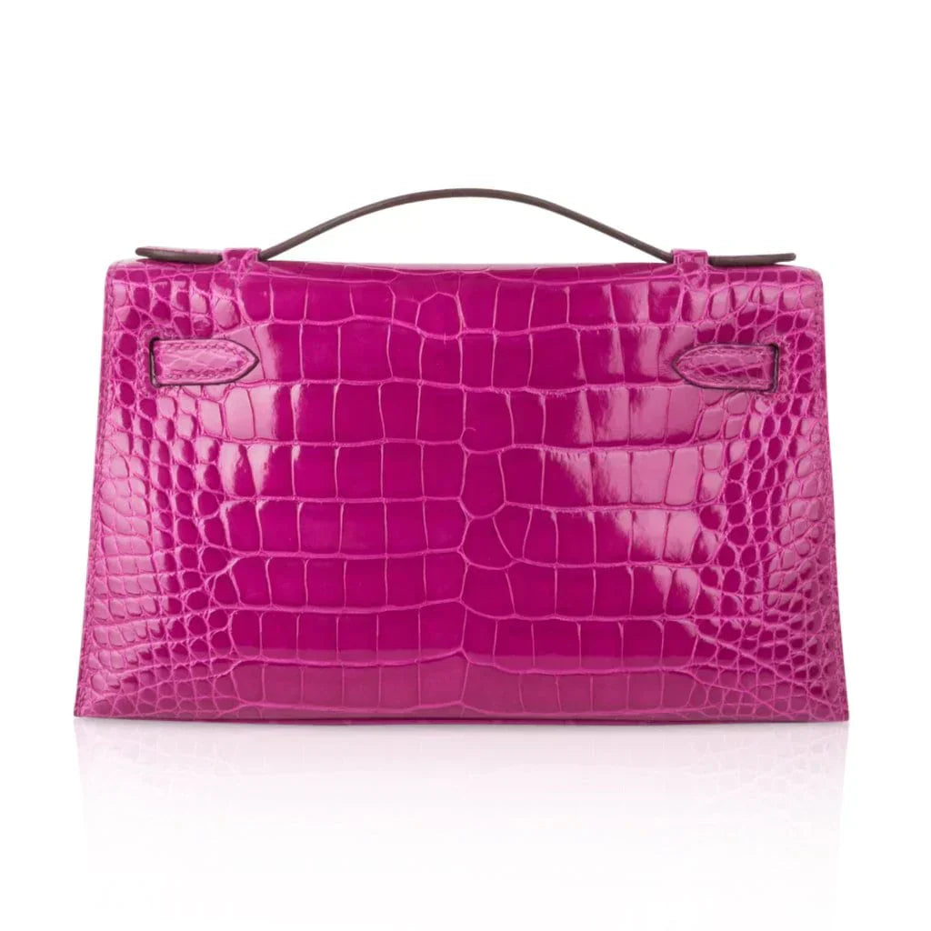 Kelly Pochette Clutch Bag Rose Scheherazade Pink Alligator Gold Hardware