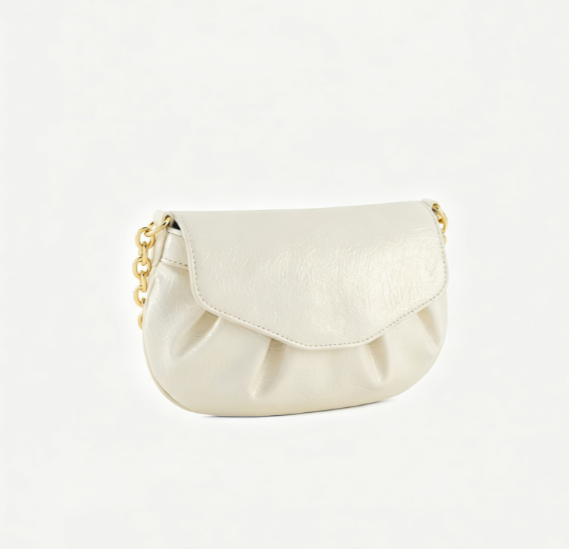Elegant Ruched Crossbody Bag with Gold Chain Accents