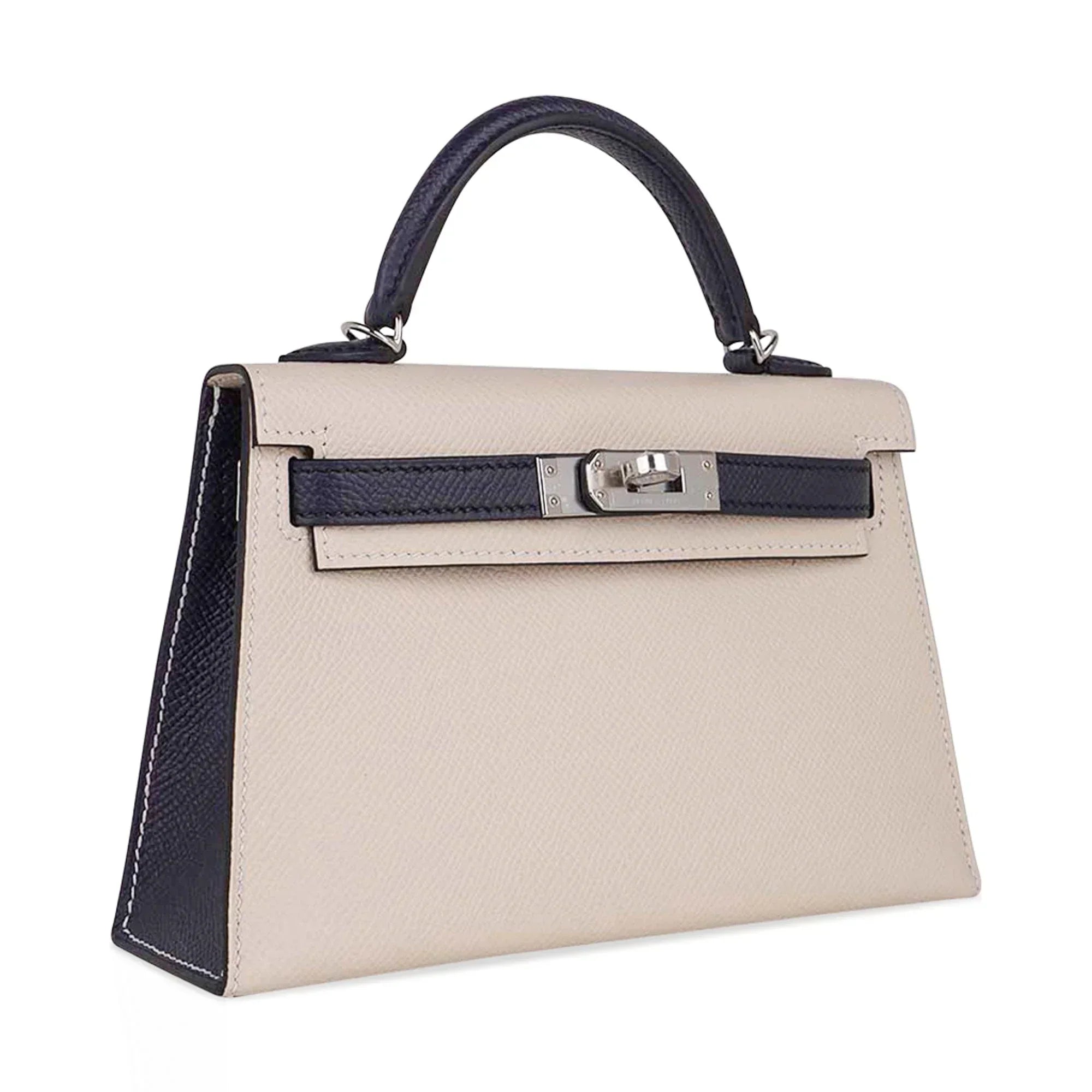 Special Order HSS Mini Kelly 20 Bag Sellier Craie & Blue Indigo Epsom Leather with Palladium Hardware