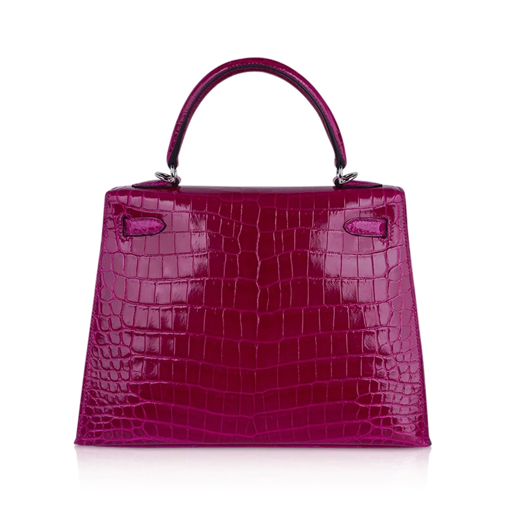 Kelly 25 Sellier Bag Rose Pourpre Crocodile with Palladium Hardware