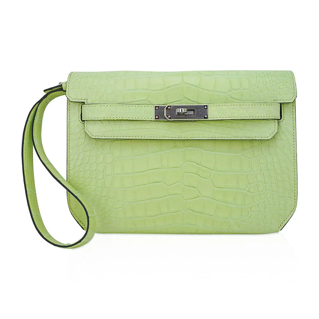 Kelly Depeches 25 Pouch Jaune Bourgeon Matte Alligator Palladium Hardware