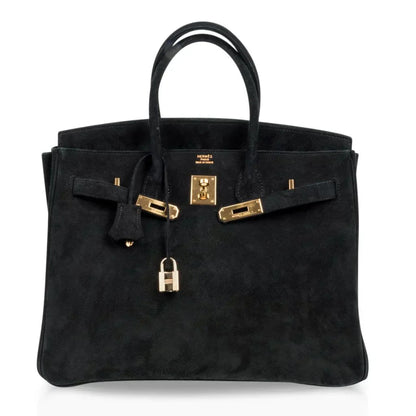 Birkin 35 Bag Black Doblis Suede Gold Hardware Limited Edition