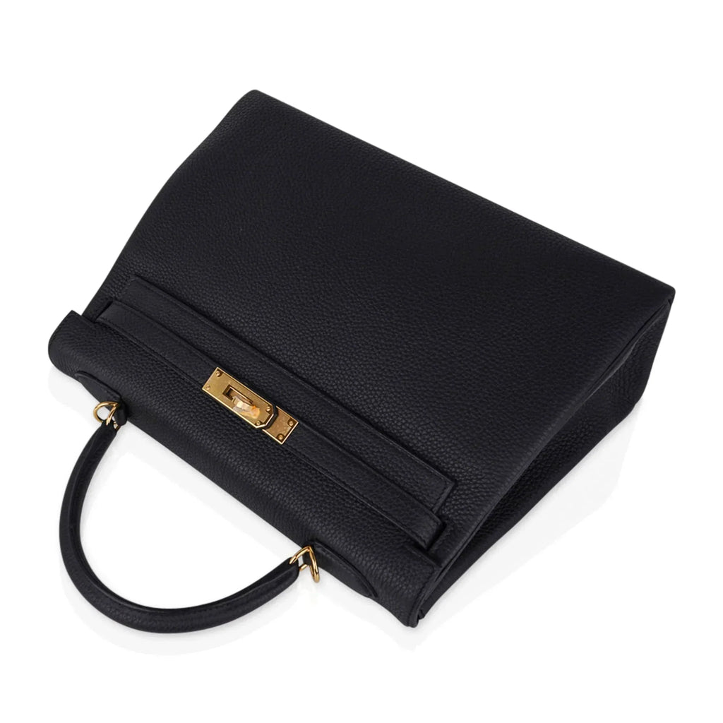 Kelly 32 Retourne Bag Black Gold Hardware Togo Leather