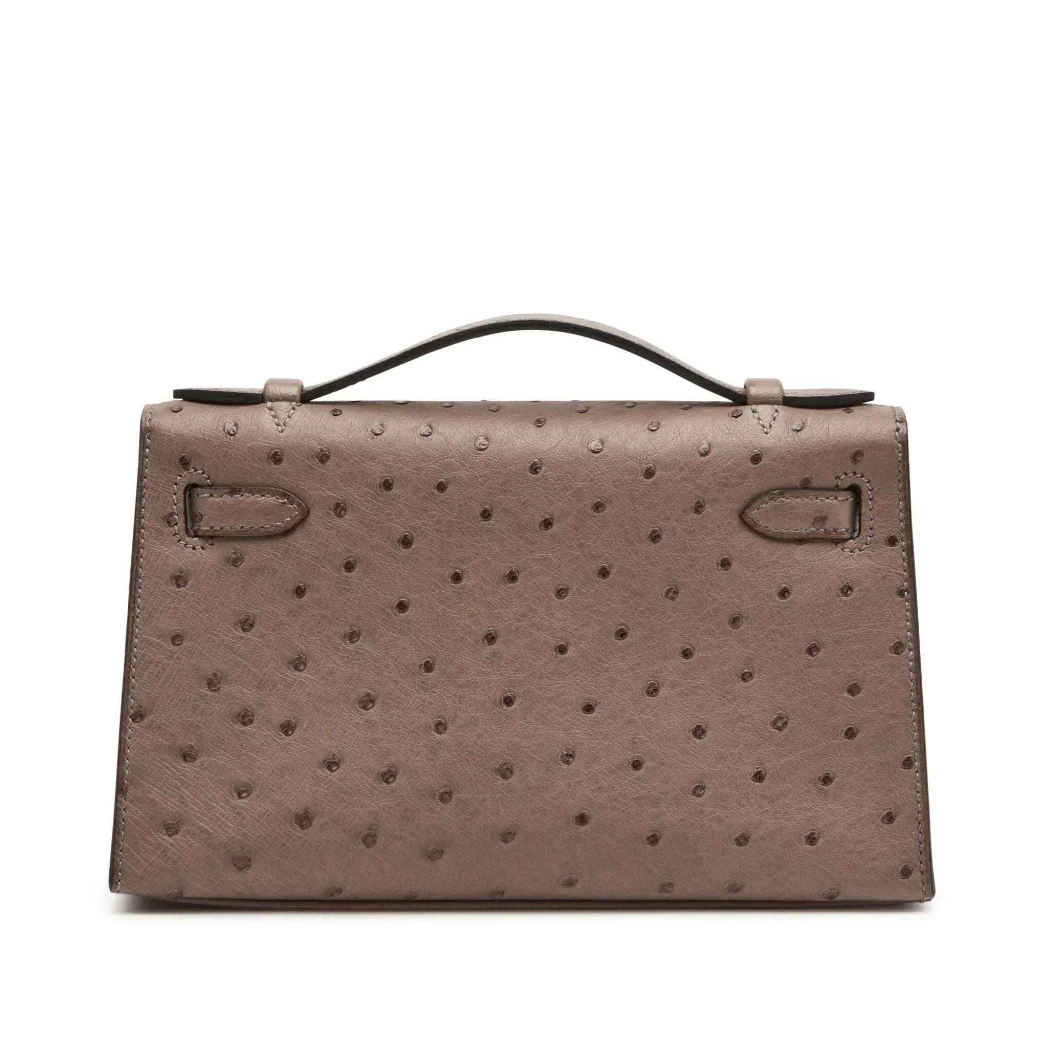 Kelly Pochette in Ostrich Leather with Gold Hardware Gris Tourterelle