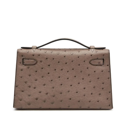 Kelly Pochette in Ostrich Leather with Gold Hardware Gris Tourterelle