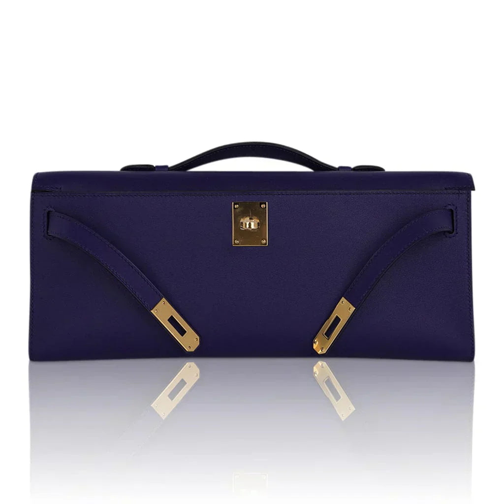 Kelly Cut Bag Blue Encre Swift with Gold Hardware