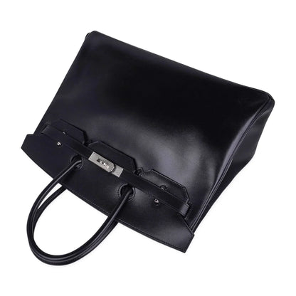 Birkin 35 Bag Black Box Palladium Guilloche Hardware