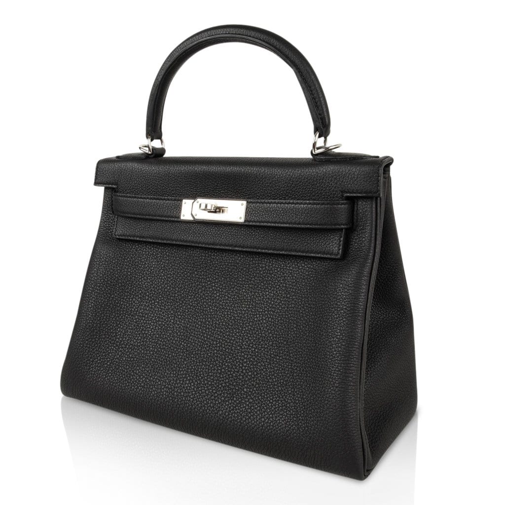 Kelly 28 Bag Black Retourne Togo Palladium Hardware