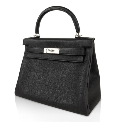 Kelly 28 Bag Black Retourne Togo Palladium Hardware