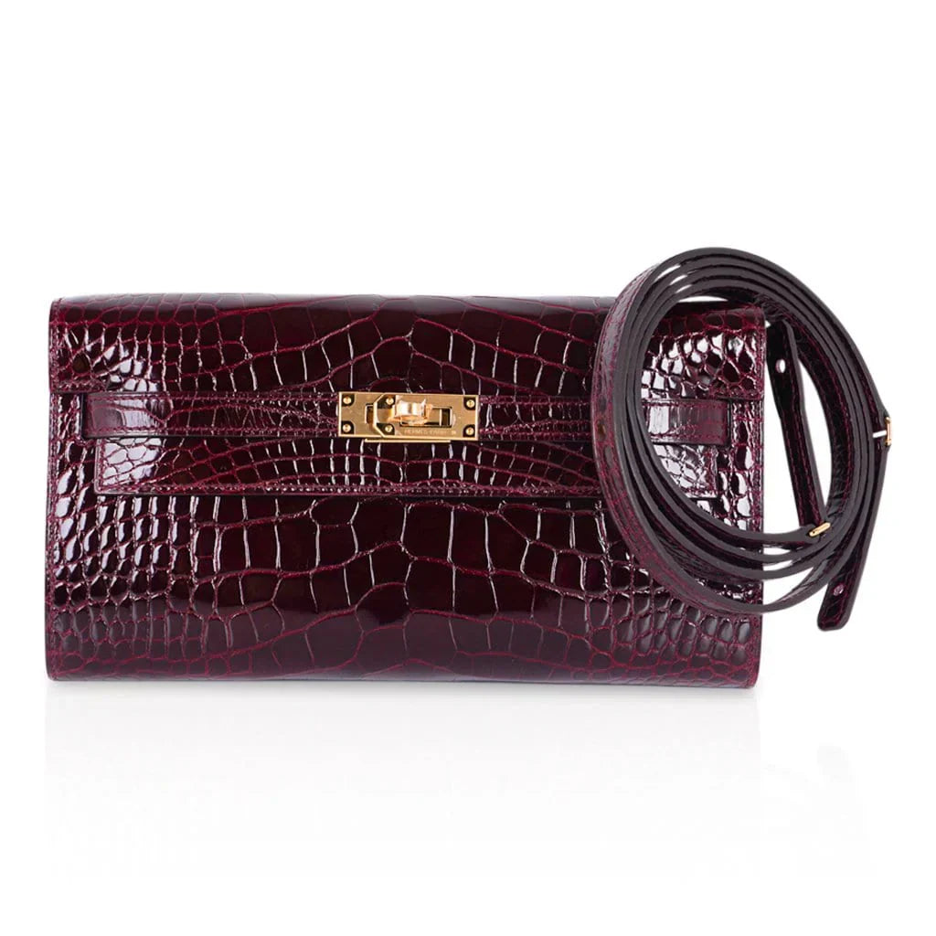 Kelly Classique To Go Wallet Bordeaux Alligator Gold Hardware New w/Box