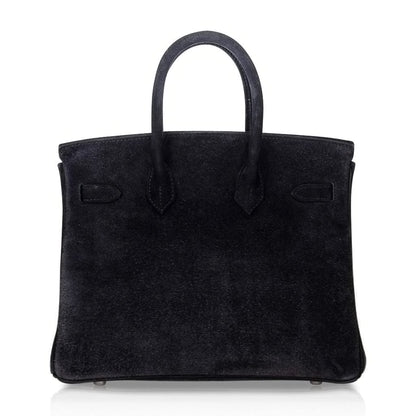 Birkin 25 Bag Black Doblis Suede with Palladium Hardware