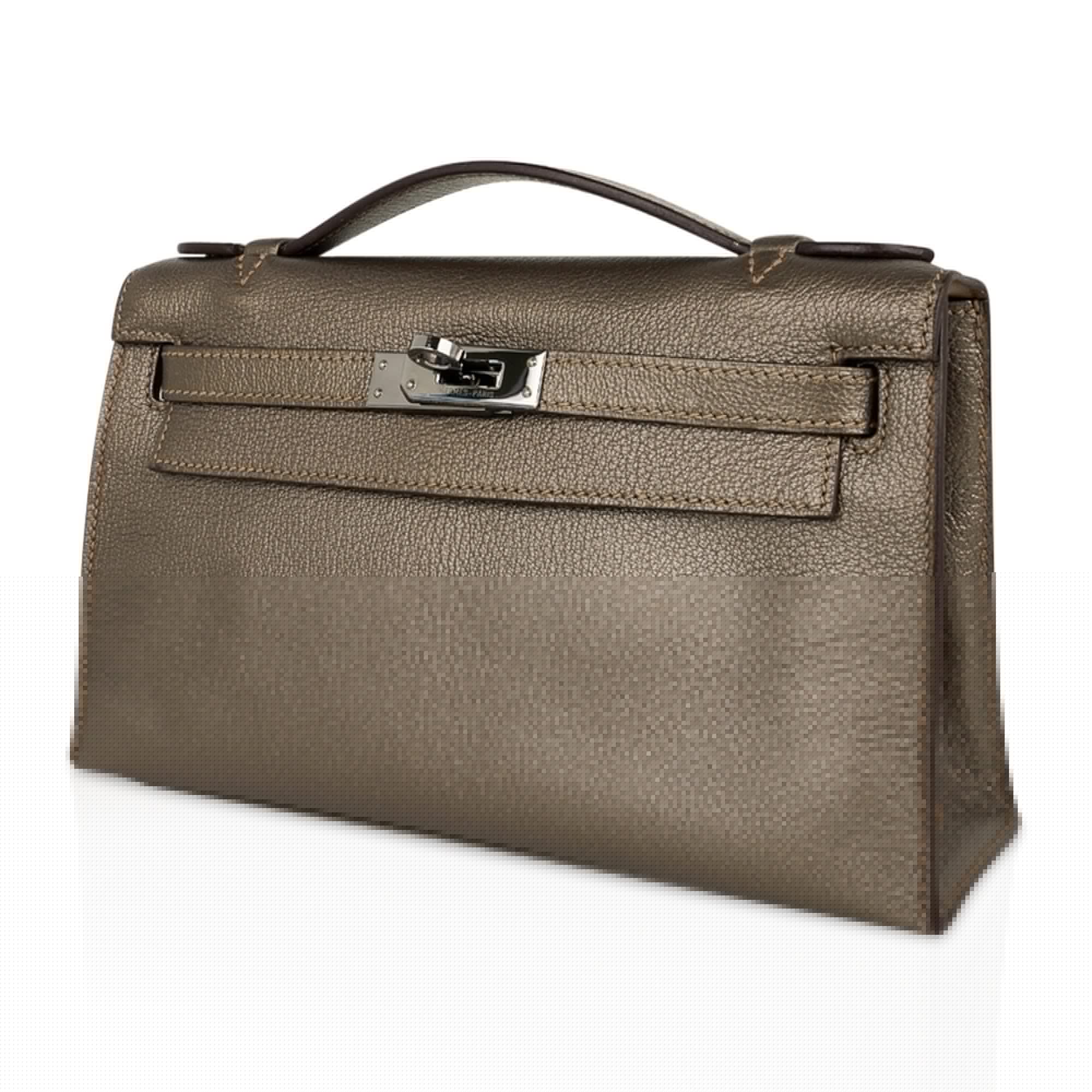 Kelly Pochette Metallic Bronze Clutch Bag Chevre Palladium