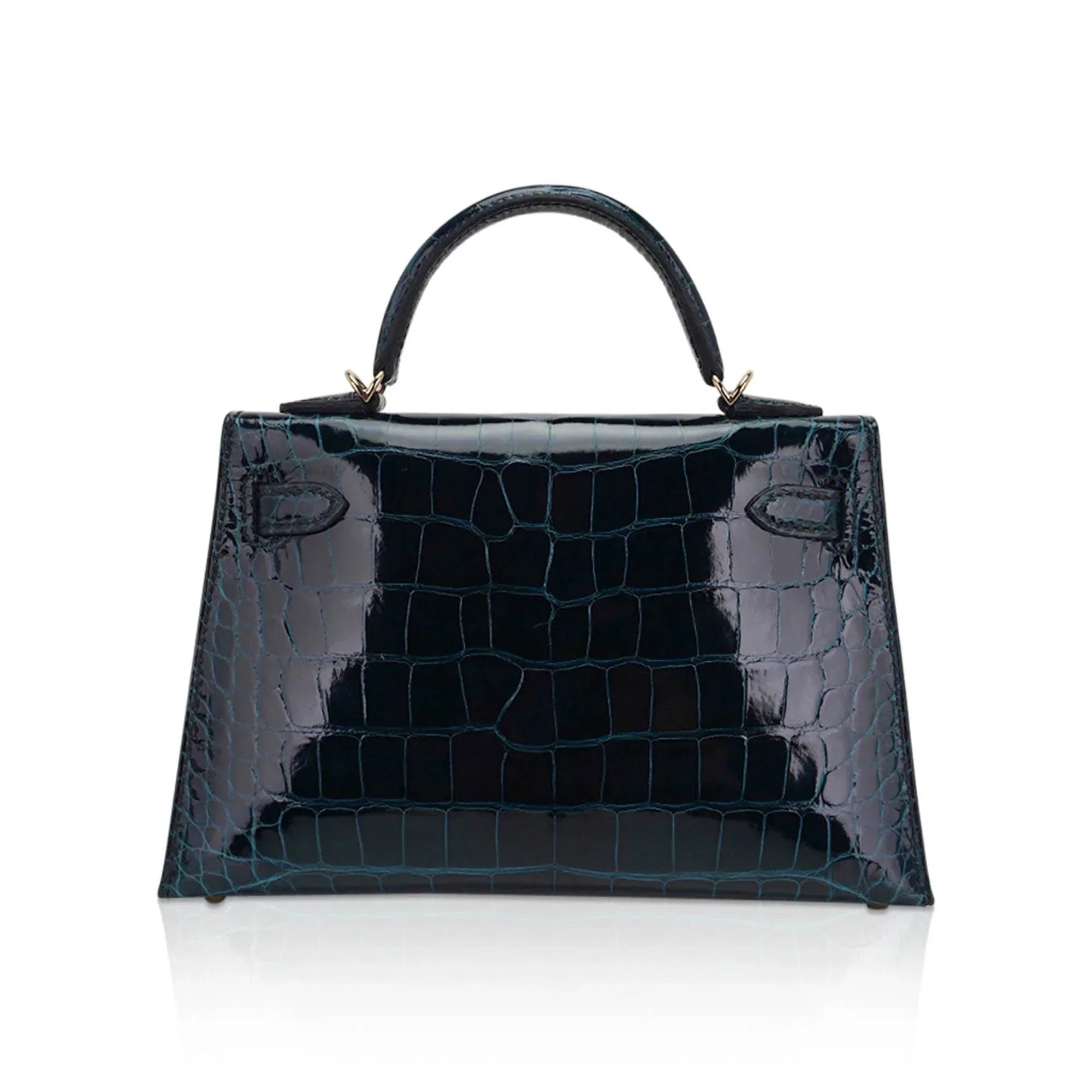 Limited Edition Verso Mini Kelly 20 Sellier Bag Vert Rousseau & Blue Paon Alligator with Permabrass Hardware