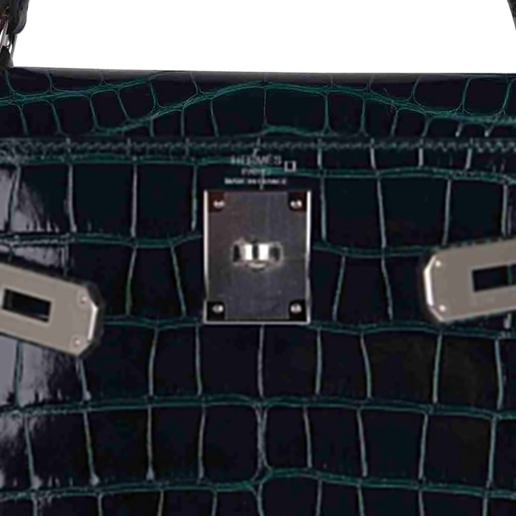 Kelly 28 Sellier Verso Vert Cypress / Vert Jade Bag Alligator Palladium Hardware