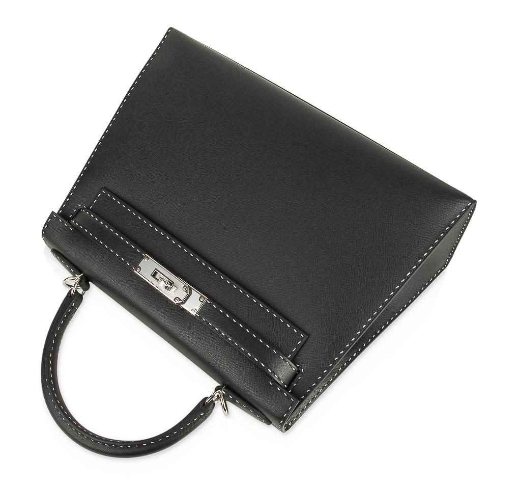 Kelly 28 Bag Black Un Point Sur Deux Veau Graine Monsieur Limited Edition