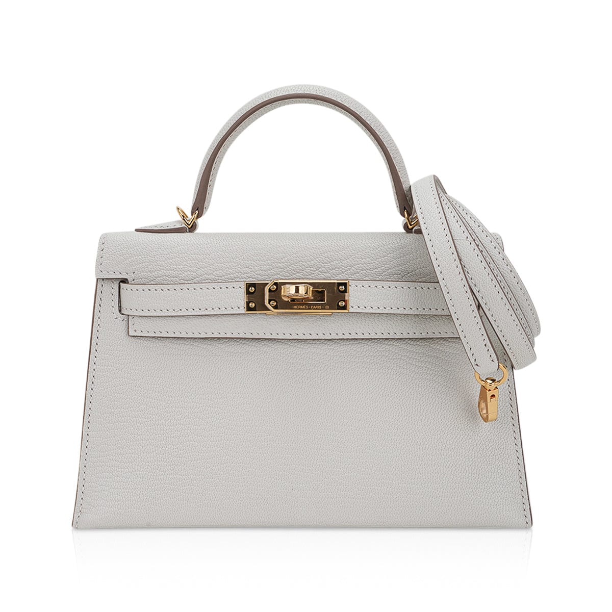 Mini Kelly 20 Bag Sellier Mushroom Chevre with Gold Hardware