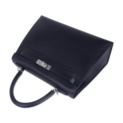 Verso Kelly Sellier 25 Bag Bleu de Minuit & Etrusque Veau Madame Leather with Palladium Hardware
