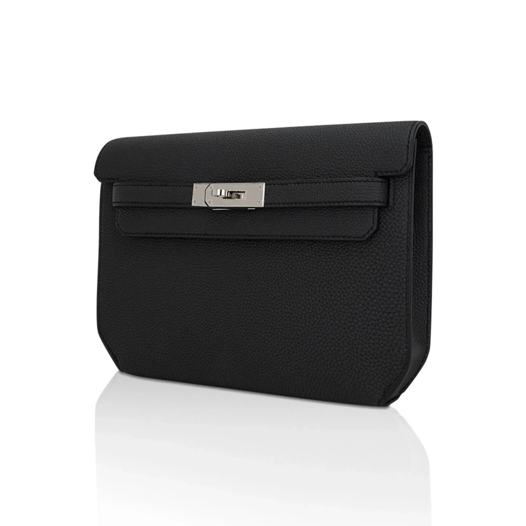 Kelly Depeches 25 Pouch Bag Black Galop D’Leather with Palladium Hardware