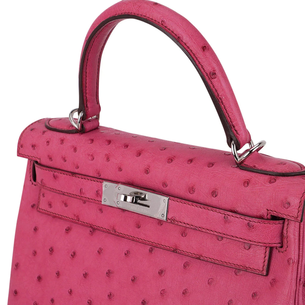 Kelly 25 Retourne Bag Fuchsia Ostrich with Palladium Hardware