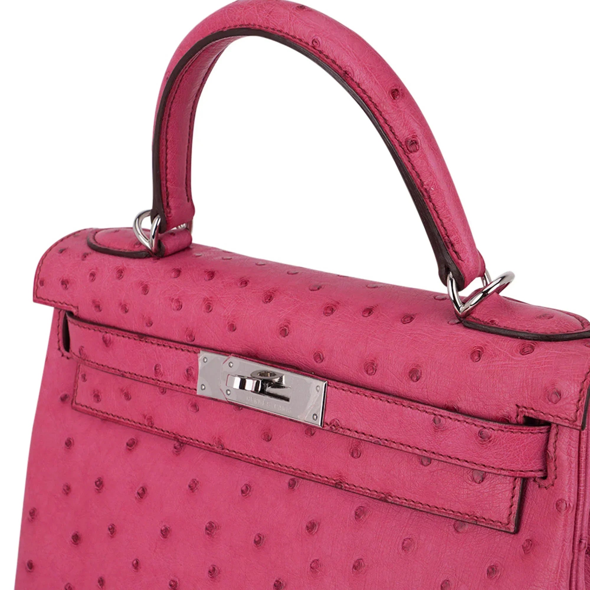 Kelly 25 Retourne Bag Fuchsia Ostrich with Palladium Hardware