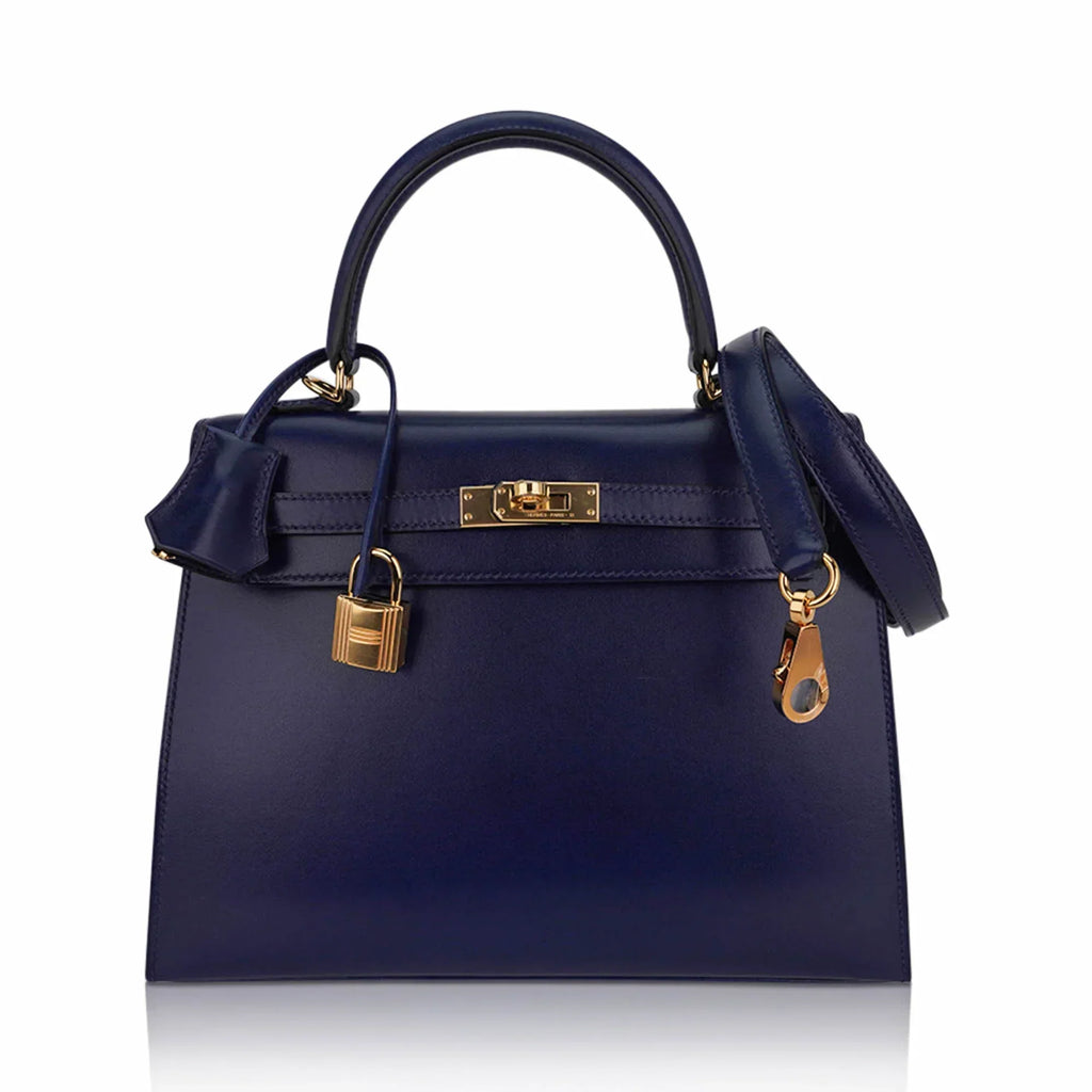 Kelly Sellier 25 Bag Blue Sapphire Box Leather with Gold Hardware