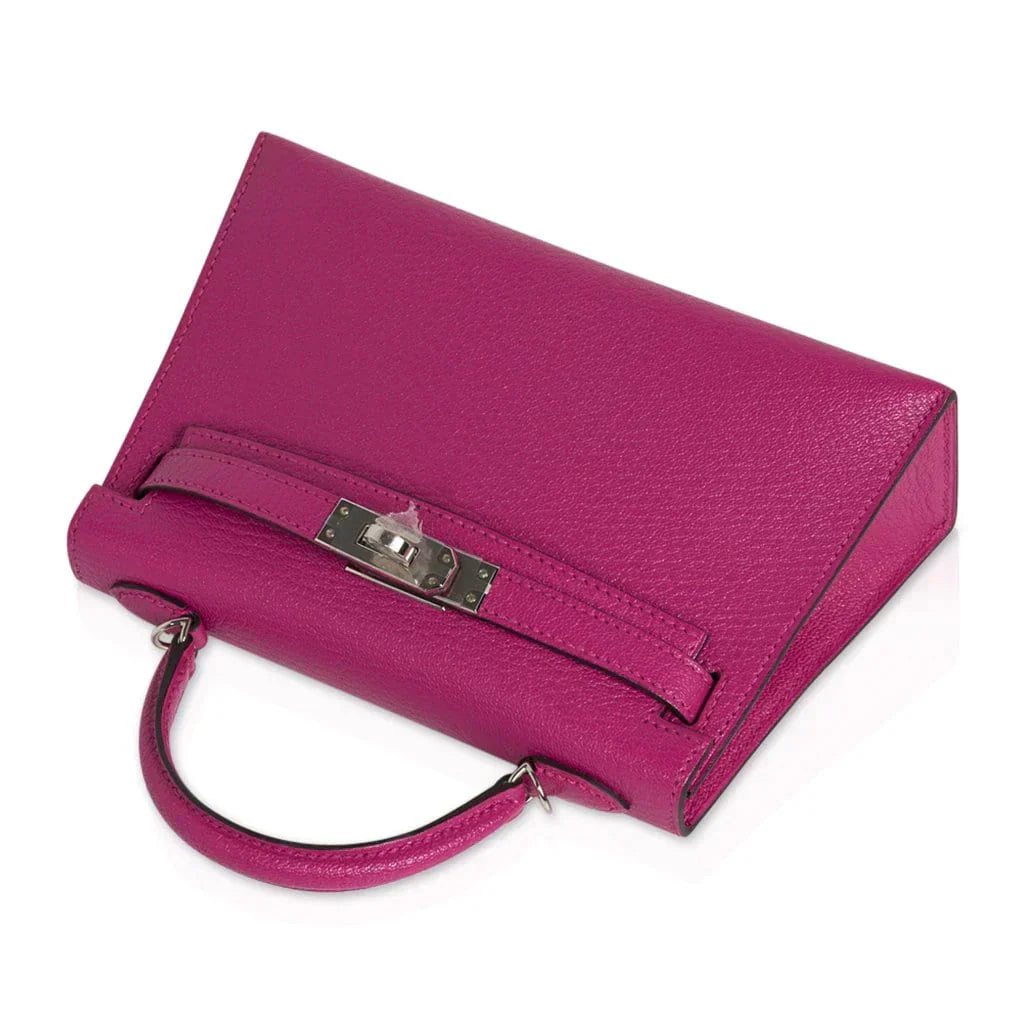 Mini Kelly 20 Bag Sellier Rose Pourpre Chevre Leather with Palladium Hardware