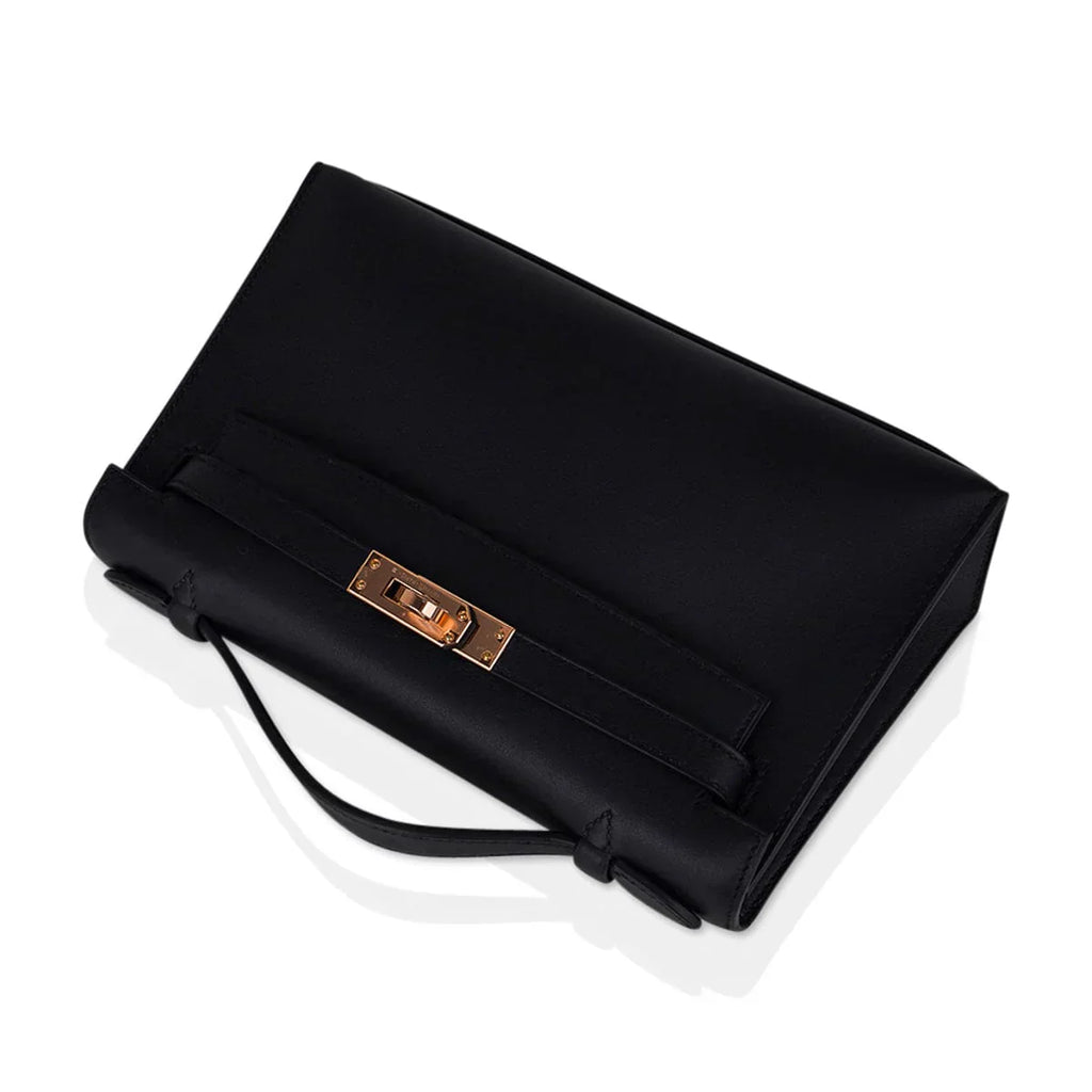 Kelly Pochette Bag Black Rose Gold Hardware Clutch