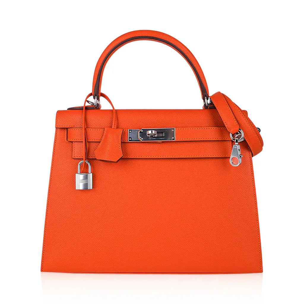 Kelly 28 Sellier Bag Feu Epsom Leather Palladium Hardware