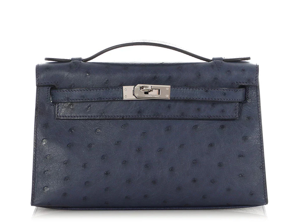 Kelly Pochette Clutch Bag crafted from top-layer cowhide with ostrich pattern