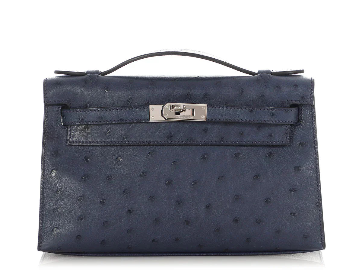 Kelly Pochette Clutch Bag crafted from top-layer cowhide with ostrich pattern
