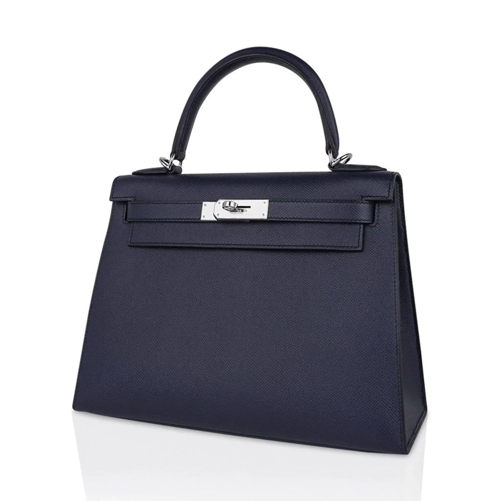 Kelly 28 Bag Blue Indigo Sellier Epsom Palladium Hardware New/Box