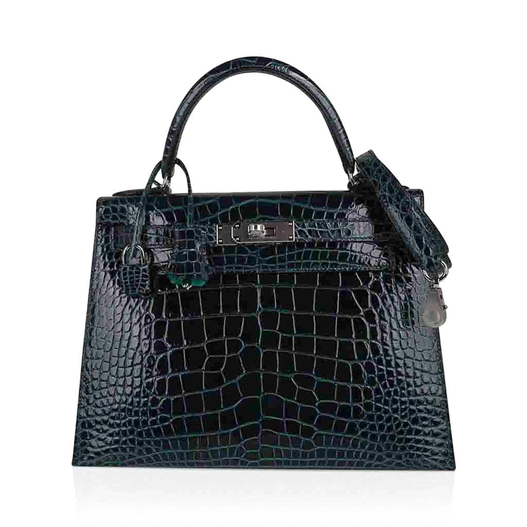 Kelly 28 Sellier Verso Vert Cypress / Vert Jade Bag Alligator Palladium Hardware