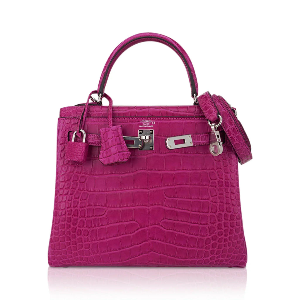 Kelly 25 Retourne Bag Rose Scheherazade Matte Alligator with Palladium Hardware