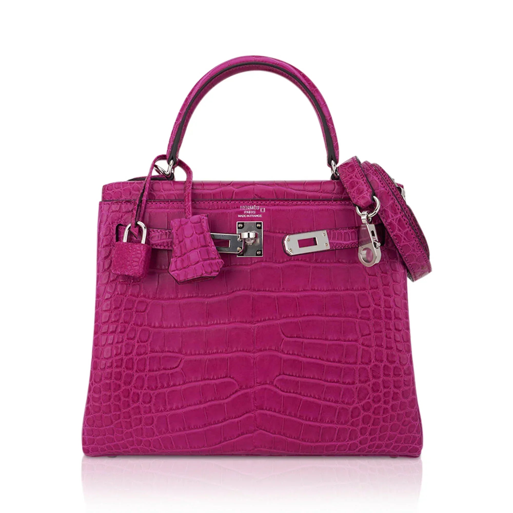 Kelly 25 Retourne Bag Rose Scheherazade Matte Alligator with Palladium Hardware