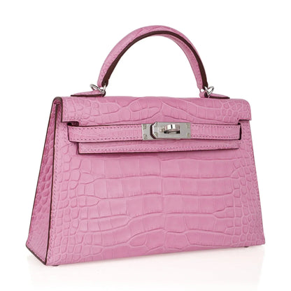 Kelly 20 Mini Sellier Bag 5P Pink Matte Alligator Palladium Limited Edition